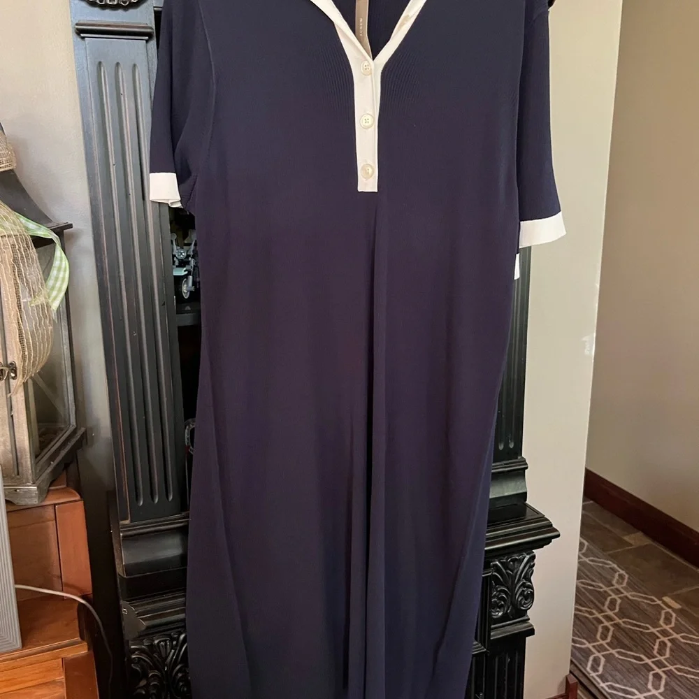 J. Crew Navy Ribbed Polo Dress with White Trim NWT 3x